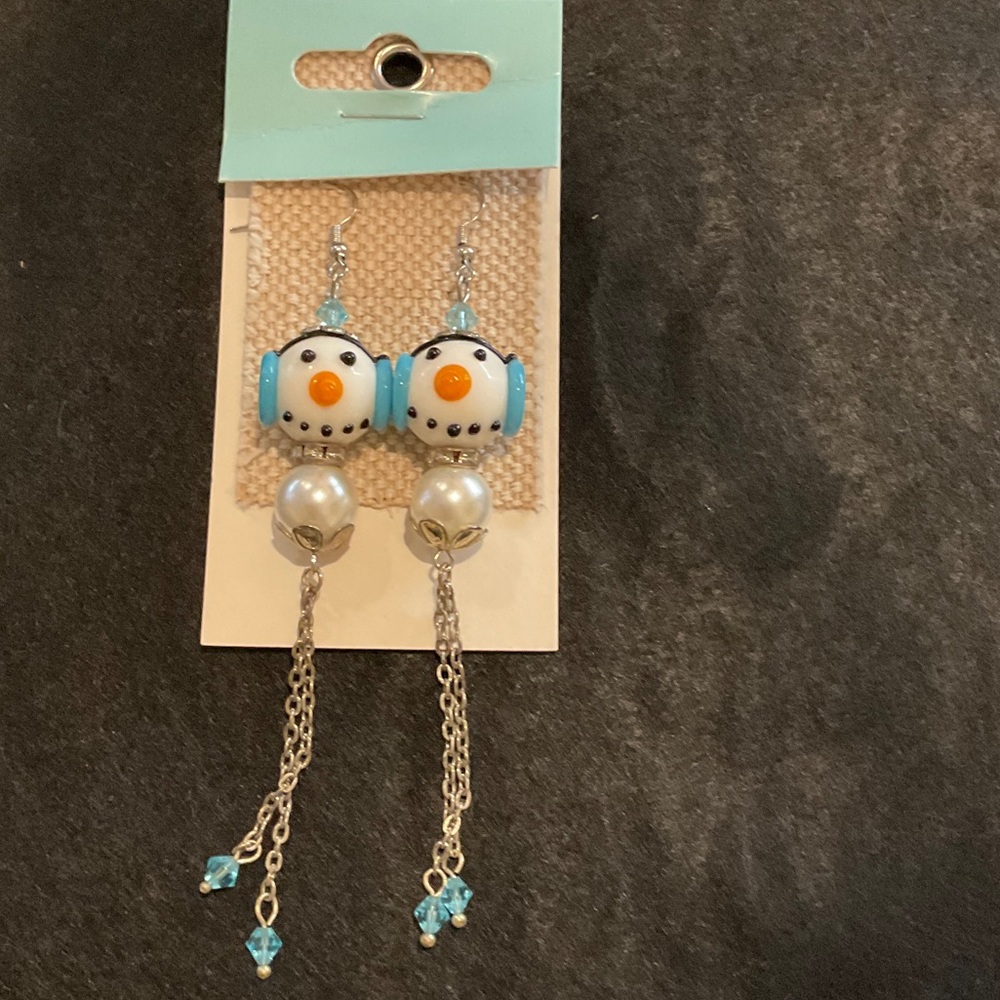 Charming Snowman Dangle Earrings with Blue and Silver Accents